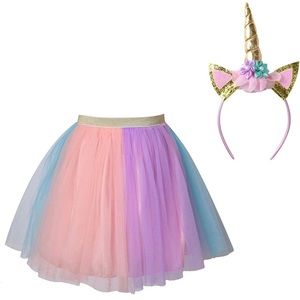 Little Girls' 3 Layers Tutu Skirt with Unicorn Headband NEW size Large